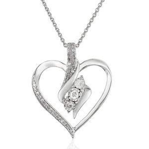 Sterling Silver Diamond 3 Stone Heart Necklace